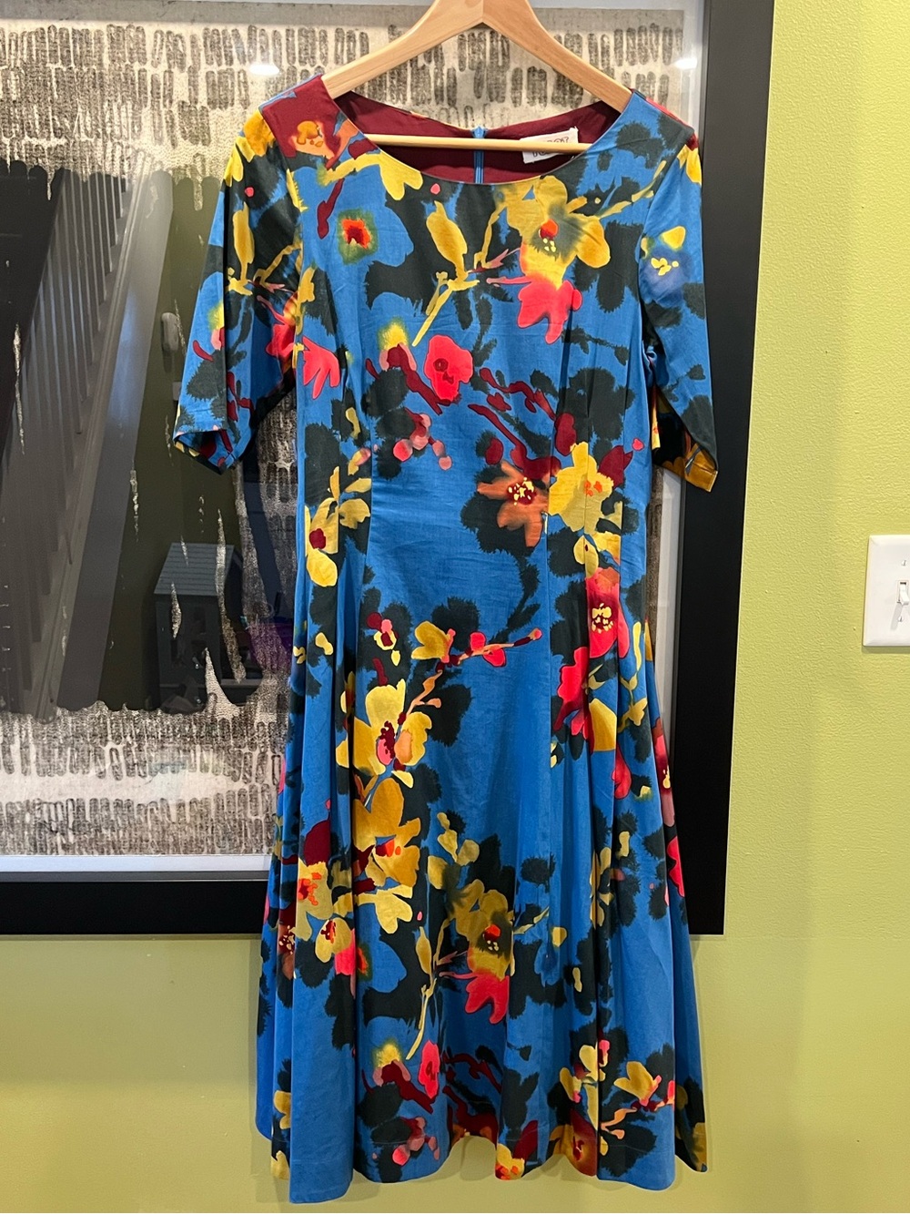 TOAST Blue Floral Cotton Fit & Flare Midi Dress UK 12 US 8